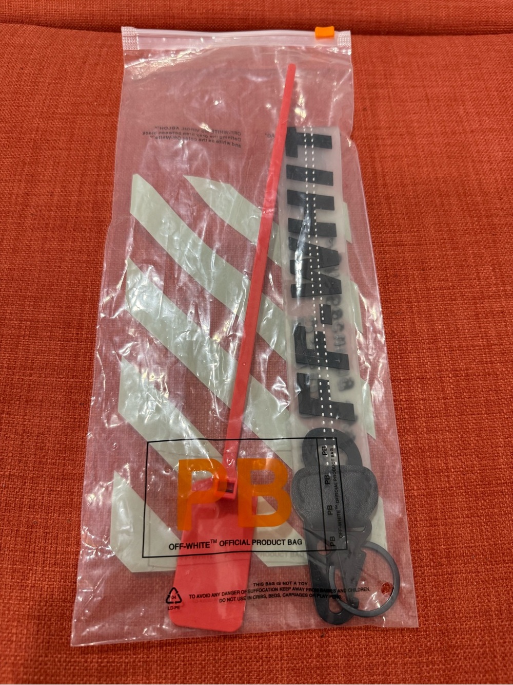 Off-White Black and Red Logo Keychain Strap
